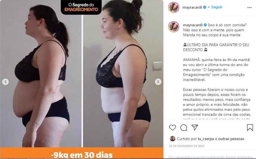 Na primeira imagem uma pessoa acima do peso, na segunda a mesma com uma perda de peso significativa.